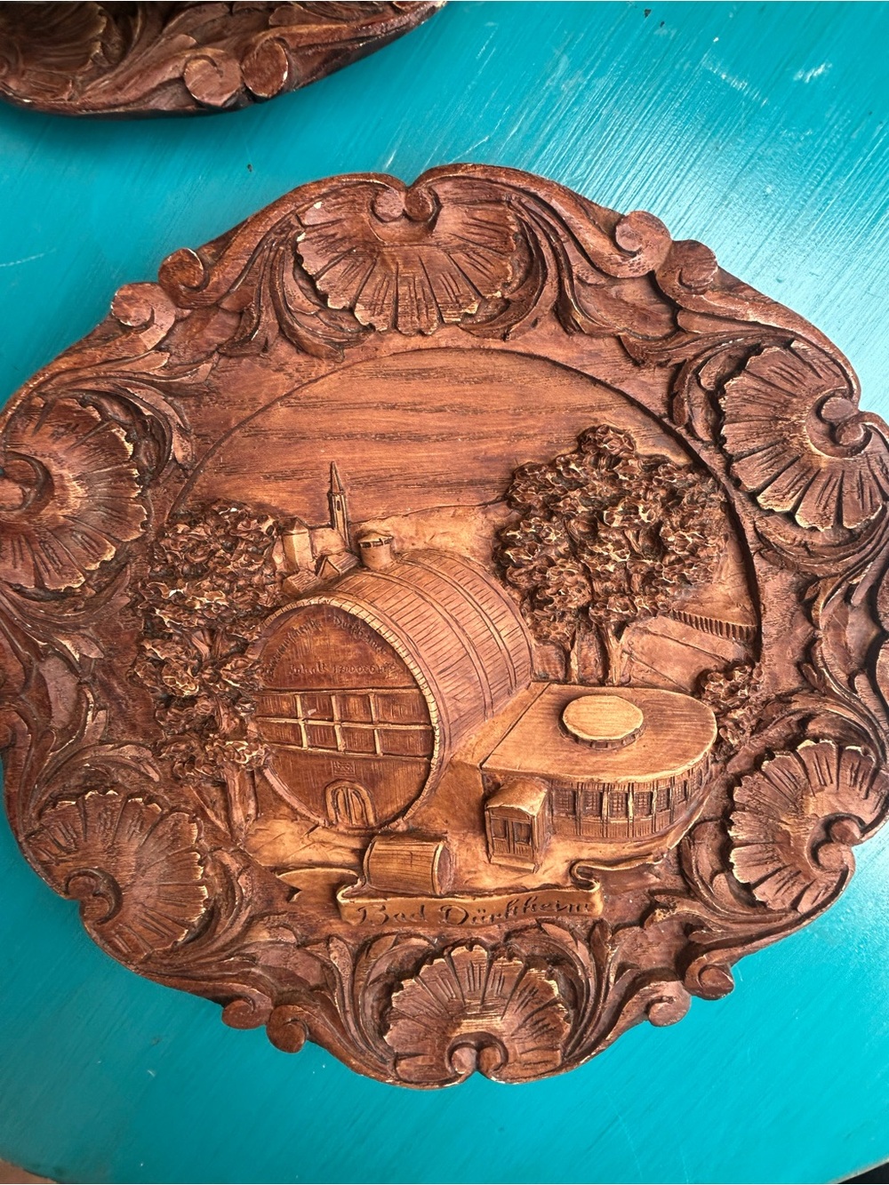 Hand-Carved Wooden Wall Plaque in Brown